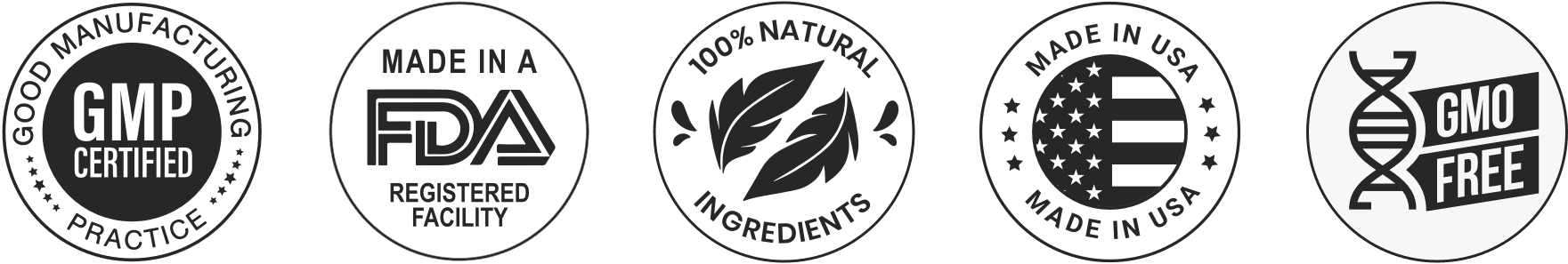 Certifications - FDA Registered, GMP Certified, Natural, Non-GMO, No Stimulants, Gluten Free